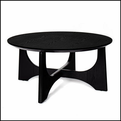 Table basse ronde en placage de bouleau de 36 pouces avec pieds croisés pour le salon et la salle de réception, durable et facile à assembler.