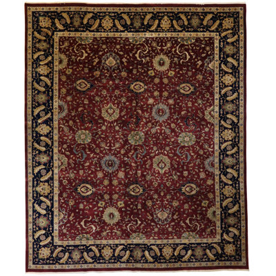 Oriental Hand-Knotted Wool Burgundy/Black/Ivory Area Rug