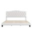 King Upholstered Platform Bed with Curved Saddle Headboard, Diamond Tufted Design & Beige Fabric Upholstery