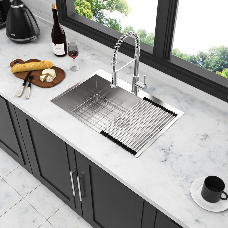 18 Gauge Stainless Steel 33" Drop In Single Bowl Topmount Kitchen Sink, T-304 Construction, 22-Inch Wide, 9-Inch Product Height, X-Shaped Drainage System, Full Coating To Condensation, Comes With