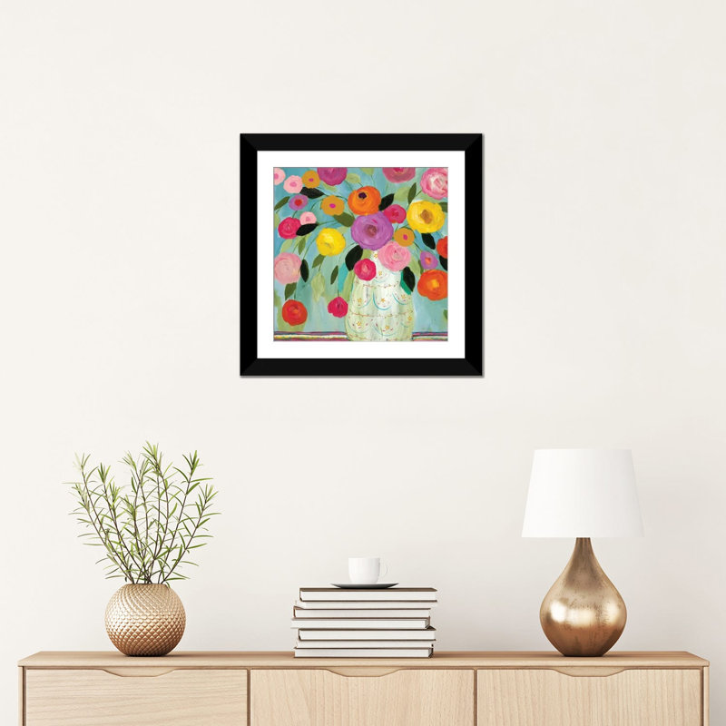 «Fiesta», impression sur toile, H 16 po x l 16 po x P 1 po, Papier d'art encadré noir, Blanc