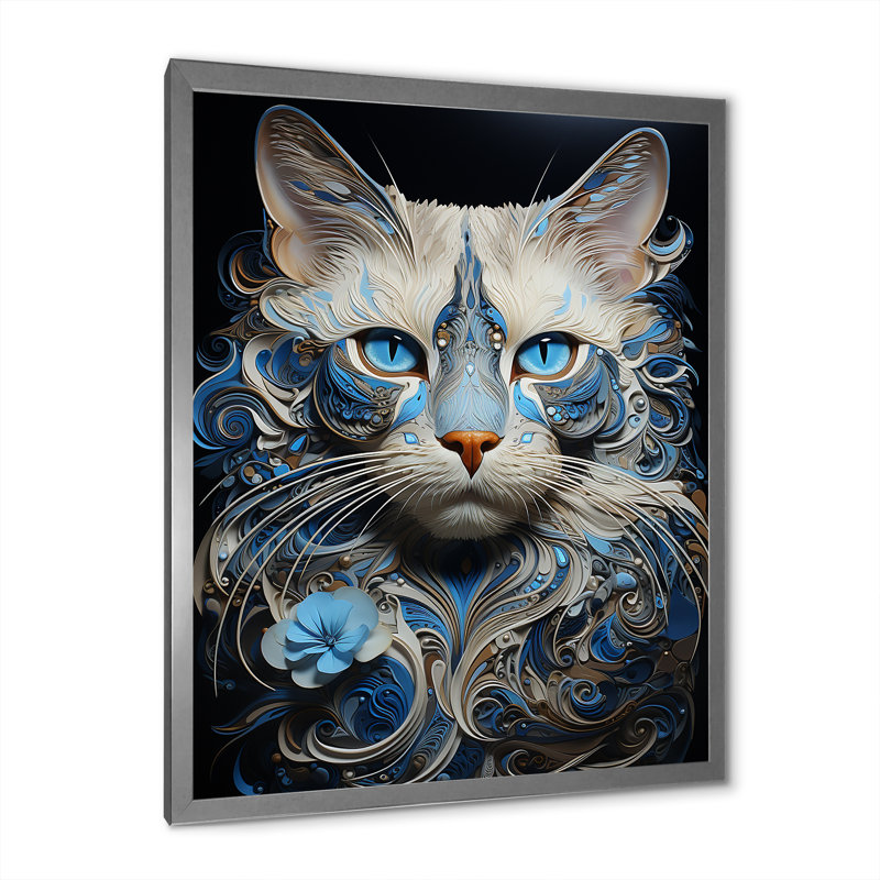 Chat siamois sérénade - impressions sur toile, Cadre simple argenté, H 44 po x l 34 po x P 1,5 po