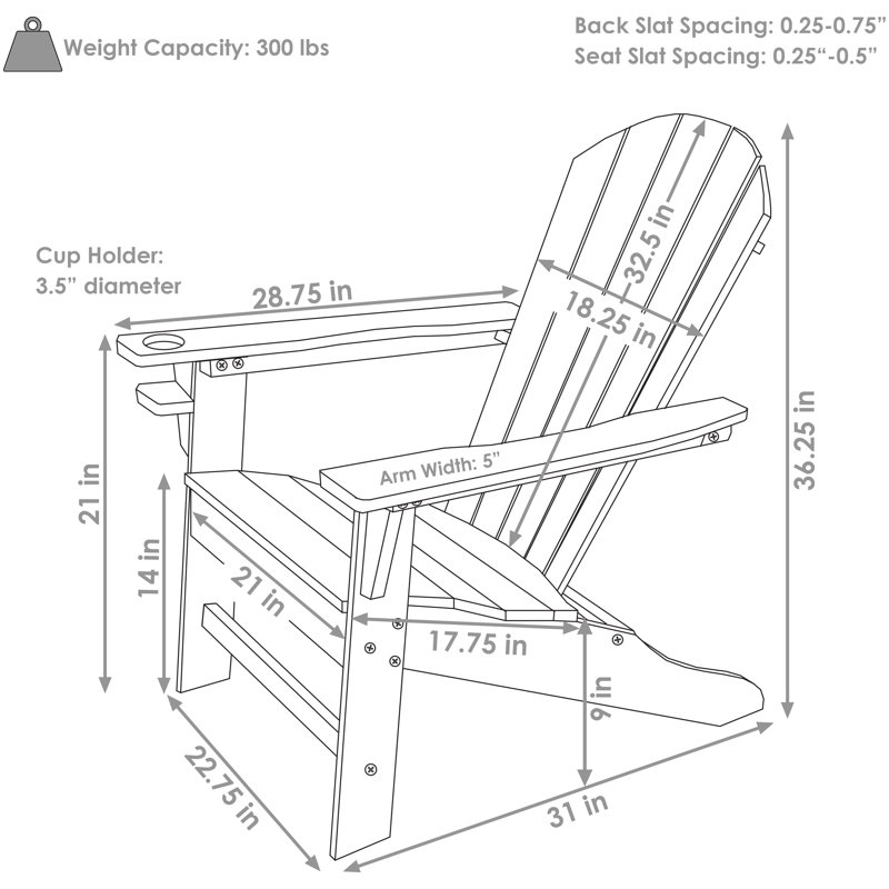 HDPE Weather-Resistant Adirondack Chair with Drink Holder - Black, Black
