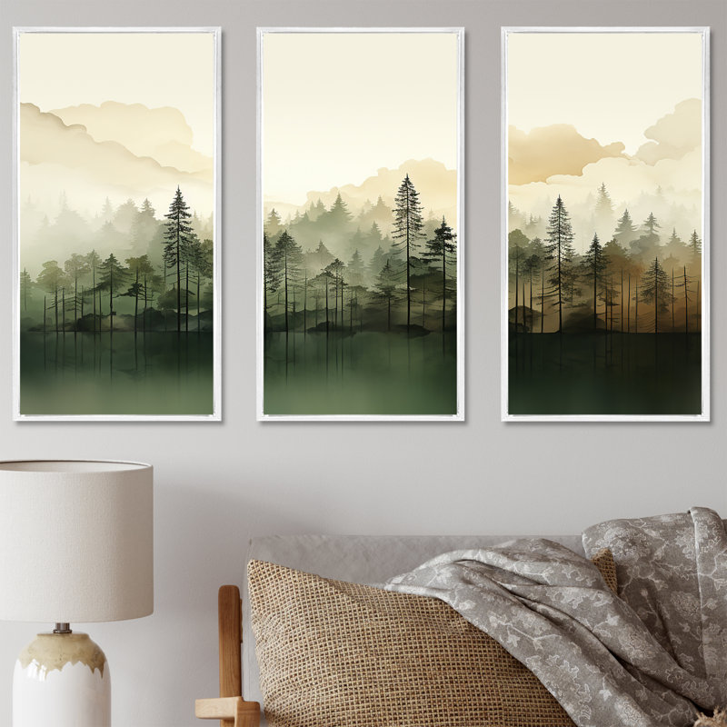 Minimalisme, forêts, fréquence, ensemble d'art mural sur toile, Cadre flottant blanc, H 32 po x l 48 po x P 1 po