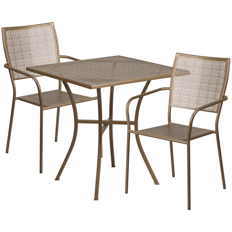 Chanea 2-Person 28" W Steel Square Bistro Set, Gold