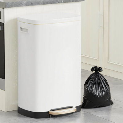 Poubelle à pédale, blanche, 13 gallons / 50 litres, acier inoxydable résistant aux empreintes digitales, couvercle à fermeture en douceur + bac intérieur amovible. Convient à la maison, au bureau et à la cuisine.