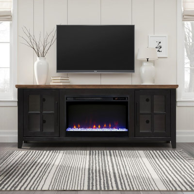 Meuble télé avec foyer électrique pour téléviseur de 80 po ou moins, l 66 po x P 17 po x H 26 po Farmhouse