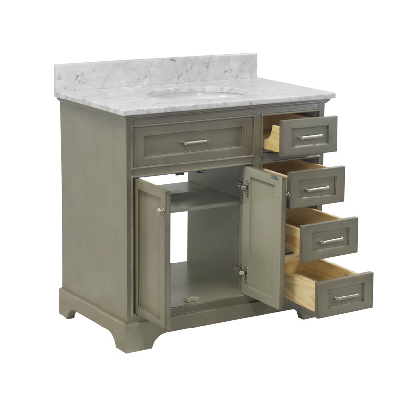 Ensemble de meuble-lavabo simple 36 po Ronnie, Marbre de Carrare, Gris patiné
