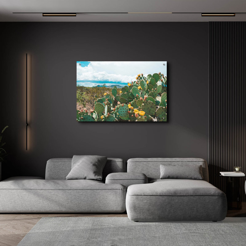  «Cactus Blooms In Big Bend» par Sonja Quintero, art mural en verre acrylique, 36 po x 24 po, H 24 po x l 36 po