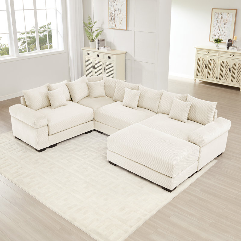 Canapé modulaire surdimensionné surdimensionné en nuage, canapé modulaire convertible, accoudoirs très épais avec méridienne, tissu velours côtelé de qualité supérieure, conception ergonomique, assemblage facile, pour le salon, la chambre à coucher