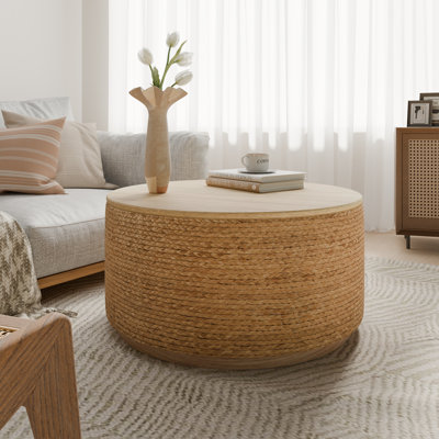 Table basse en rotin à plateau relevable avec rangement