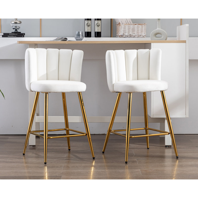 Latefa Upholstered Counter Stool with Iron Frame, Black Fabric/Gold Frame