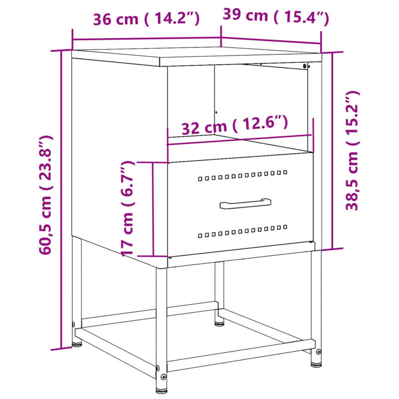 Angeliese 36cm W Steel Bedside Table, Pink