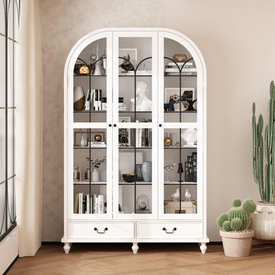 Angalena 77.2'' H x 50.4'' W Solid and Manufactured Wood Arched Bookcase with Glass Doors
