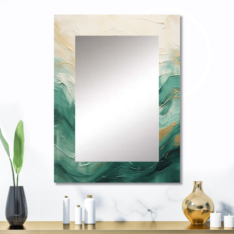 Or et noir Soft Wave Fusion V - miroir décoratif de formes abstraites, miroir mural vert, impression d'art en métal