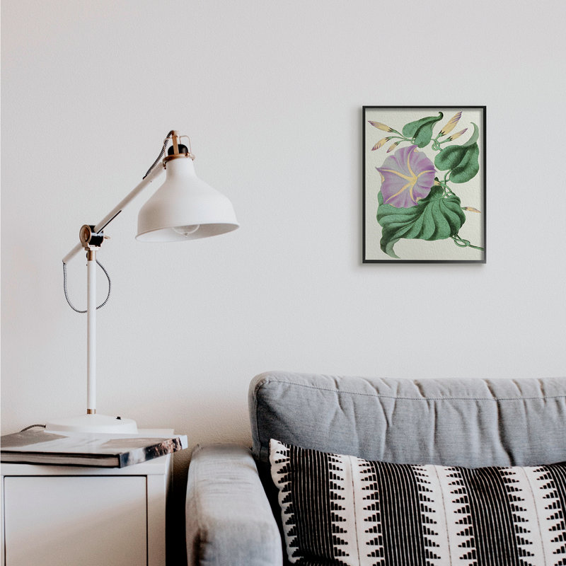 Étude florale rétro mauve jaune matin, H 14 po x l 11 po, Giclée encadrée noir minuit