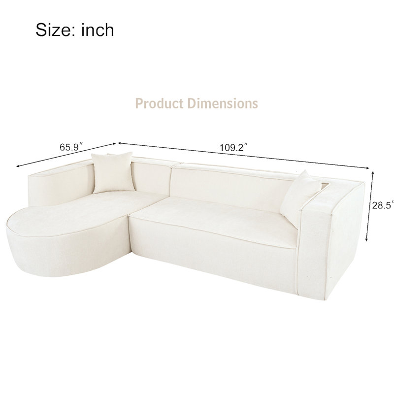 Modular L-Shaped Sofa With Throw Pillows, Beige Chenille