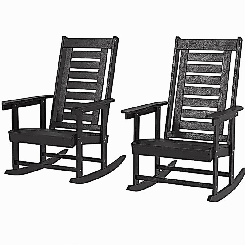 Chaises berçantes d'extérieur noires à dossier haut, 2 pièces, Black