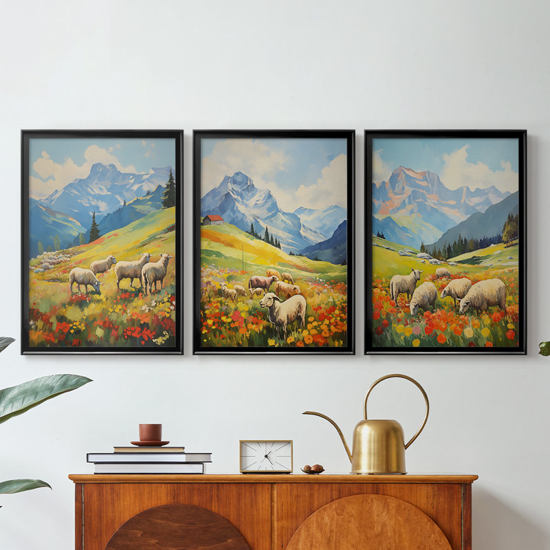 ANIMALS Series CECXI - Toile tendue avec châssis encadré - 3 pièces, H 27 po x l 39 po, Noir