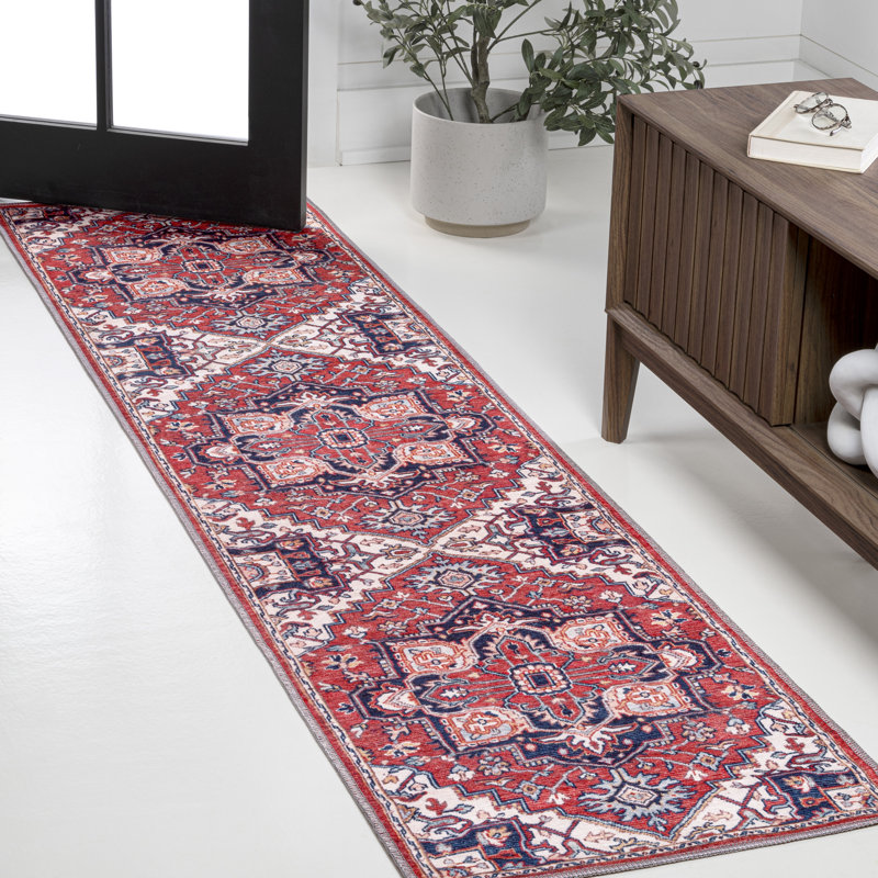Tapis rouge / bleu marine Aailiyah Ornate, Tapis de couloir 2 pi x 10 pi