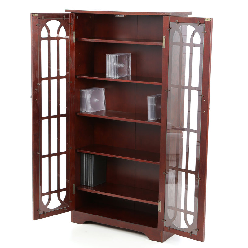 Armoire multimédia à panneau de fenêtre noire, Cerisier