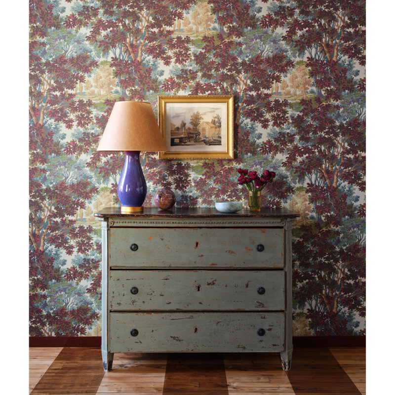 Arcadia Woodland 11' L x 27" W Wallpaper Roll, Blue