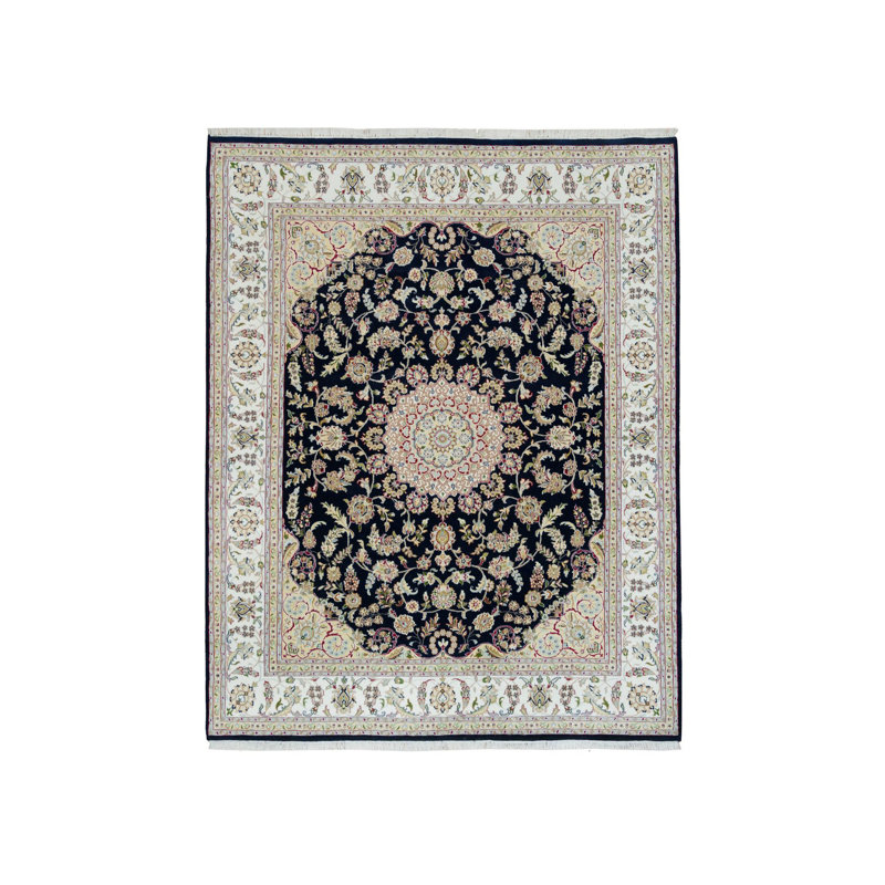Tapis bleu en laine noué à la main 7 K 10 pi x 7 pi 10 po x 10 pi 1 po Nain Design 250 KPSI