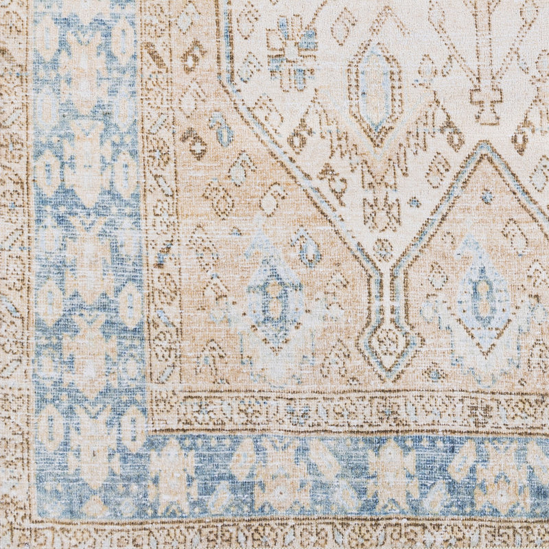 Tapis oriental bleu / blé / crème Jivika, Rectangle 7 pi 6 po x 9 pi 6 po