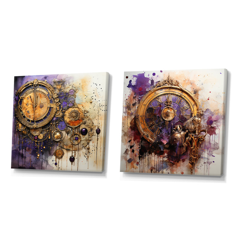 «Mauve et jaune» Timeless Collage I - Classics, ensemble de 2 impressions sur toile, Toile tendue, H 16 po x l 33 po x P 1 po
