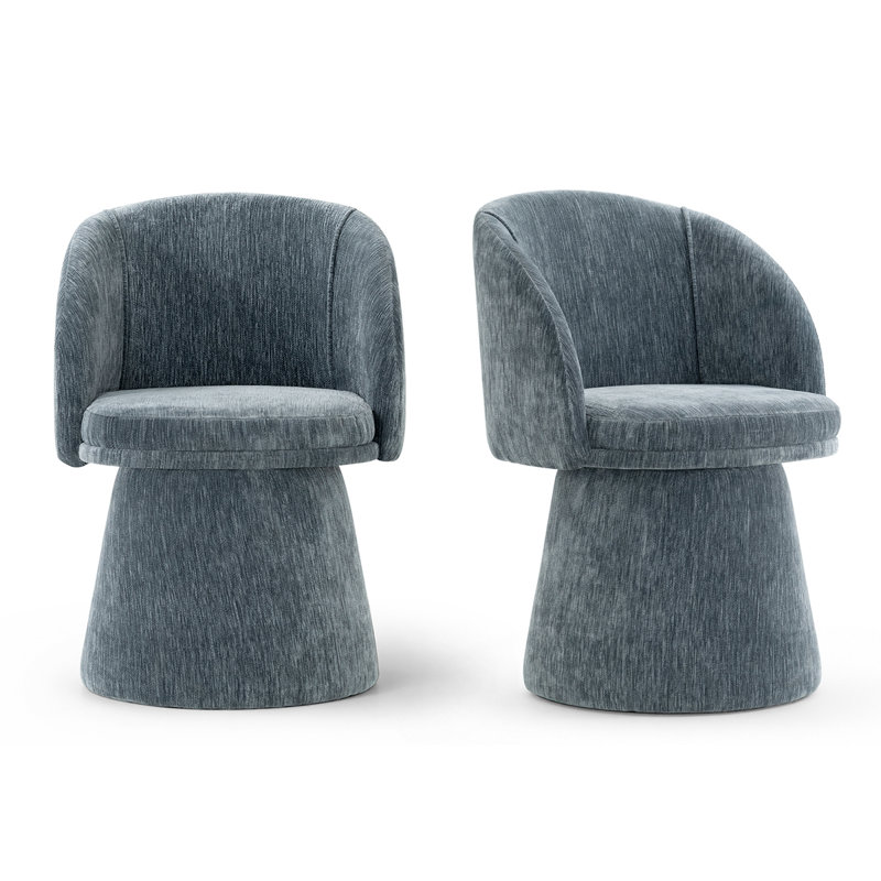 Ensemble de 2 chaises de salle à manger en tonneau pivotant en chenille avec base piédestal rembourrée, Blue