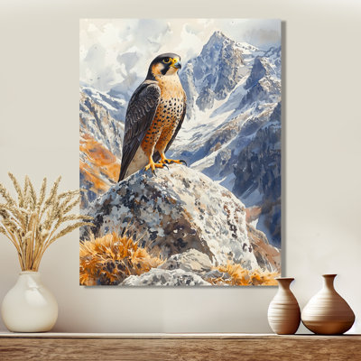 Peregrine Falcon In The Mountains III - Hawk Metal Wall Art, Modern Metal Art Print