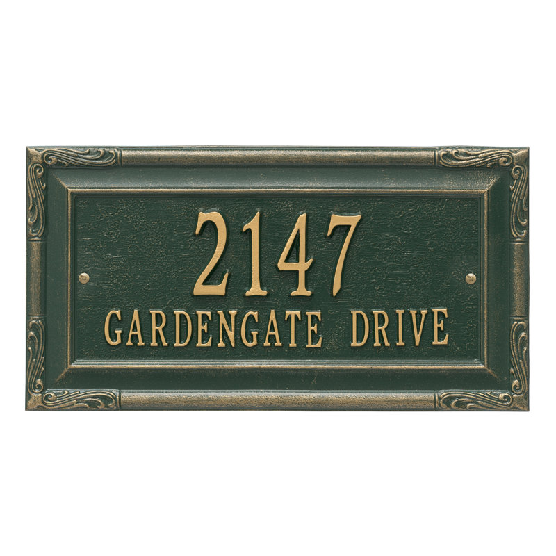 Plaque d'adresse murale sur 2 lignes Gardengate, Vert/doré, Oui
