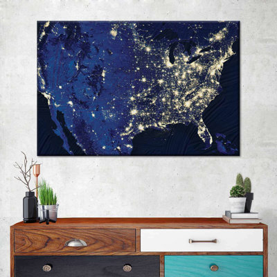 Night Lights USA Map On Canvas Print