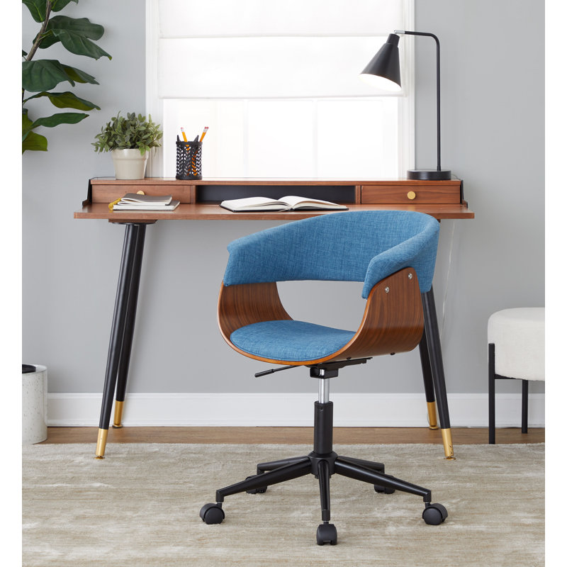 Chaise de bureau Zeitz, Noir / bois de noyer, Bleu