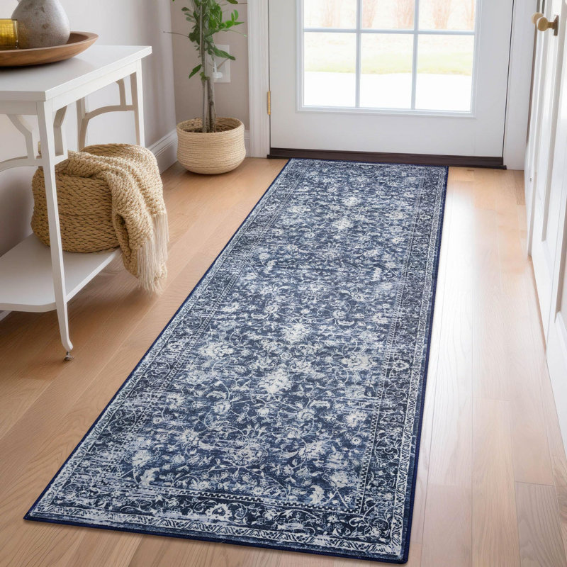 Tapis de couloir 2 x 6 tapis de couloir à motif floral rétro lavable avec tapis en caoutchouc antidérapant pour couloirs