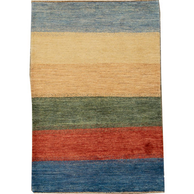 Tapis vert, rouge et bleu noué à la main de haute qualité