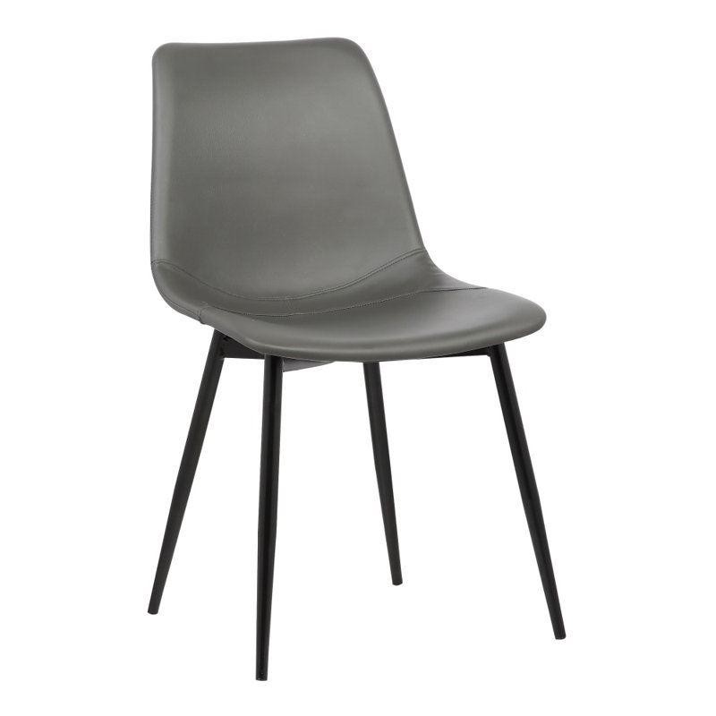Waroona Contemporary Upholstered Dining Chair with Black Metal Legs, Grey Faux Leather