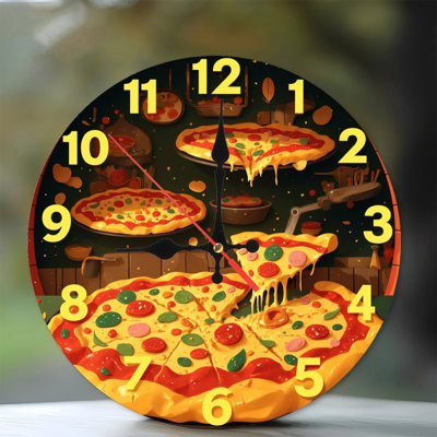 pizza clock cheesy slices food