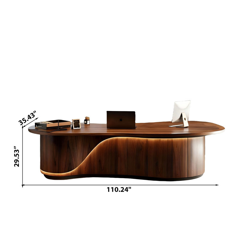 Bureau de direction rétro en bois de frêne massif 110,24 ", H 29,53 po x l 110,24 po x P 35,43 po