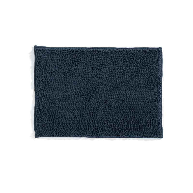 Soft Absorbent Chenille Bath Mat Rug with Anti-Skid Rubber Backing, Single - 24" L x 17" W, Navy