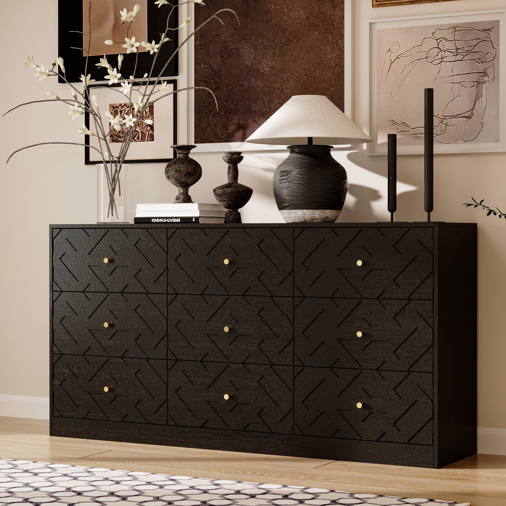 white christmas dresses 2 Piece Bedroom Set, Rioja 4 Drawer Dresser Omaha Nightstand, Black Fu main image 0