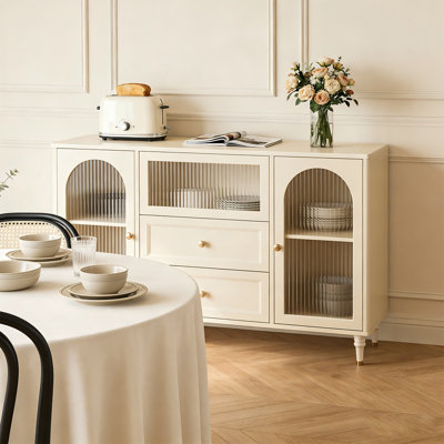 55.12"Beige Premium Solid Wood Sideboard