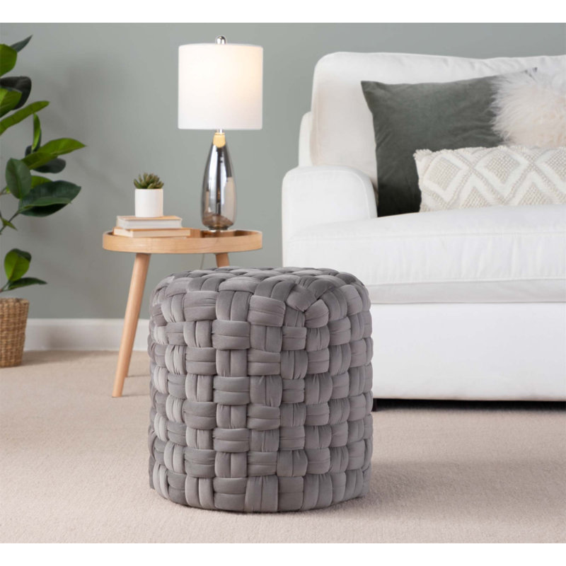 Repose-pieds rond rembourré en velours avec un design tressé unique et un rembourrage en mousse confortable pour une utilisation polyvalente
