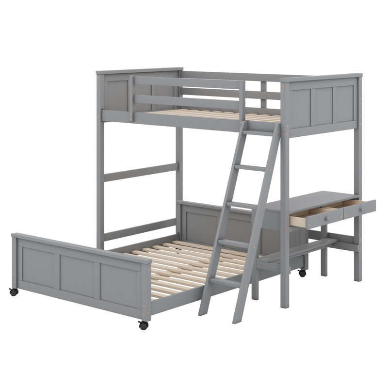 Lit superposé avec bureau, Gris, Jumeaux sur complet