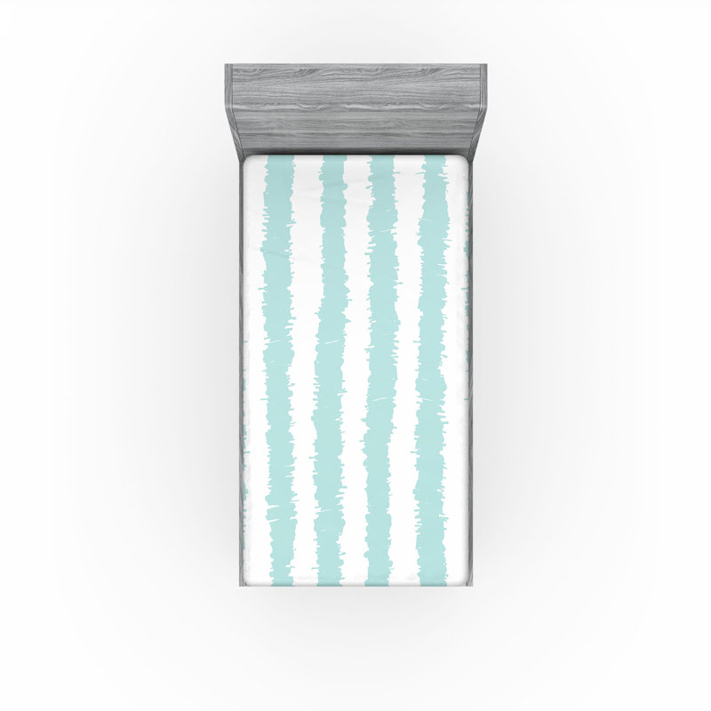 Ambesonne Fitted Sheet 2-Pack, Seafoam/White Striped, Twin XL Fitted Sheet