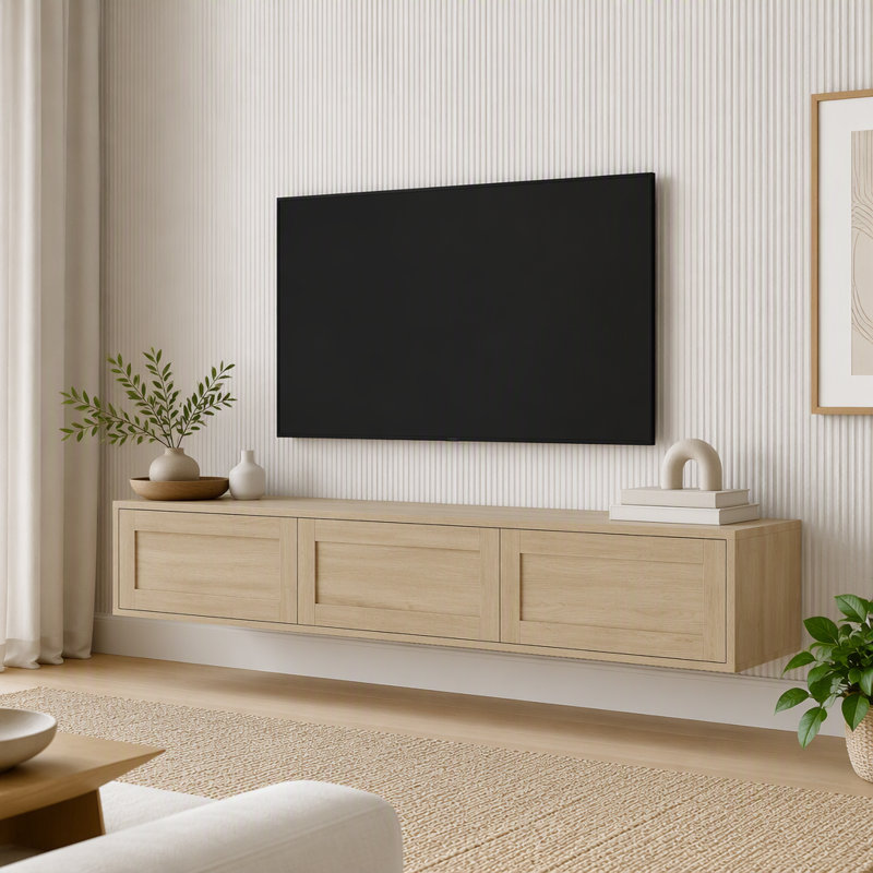 Meuble télé flottant, étagère murale avec lumières DEL, Wood2