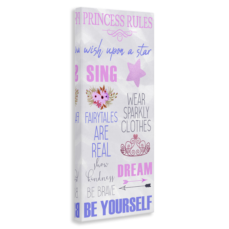 Art mural sur toile Rules for Princesses, design par Kim Allen, H 24 po x l 10 po