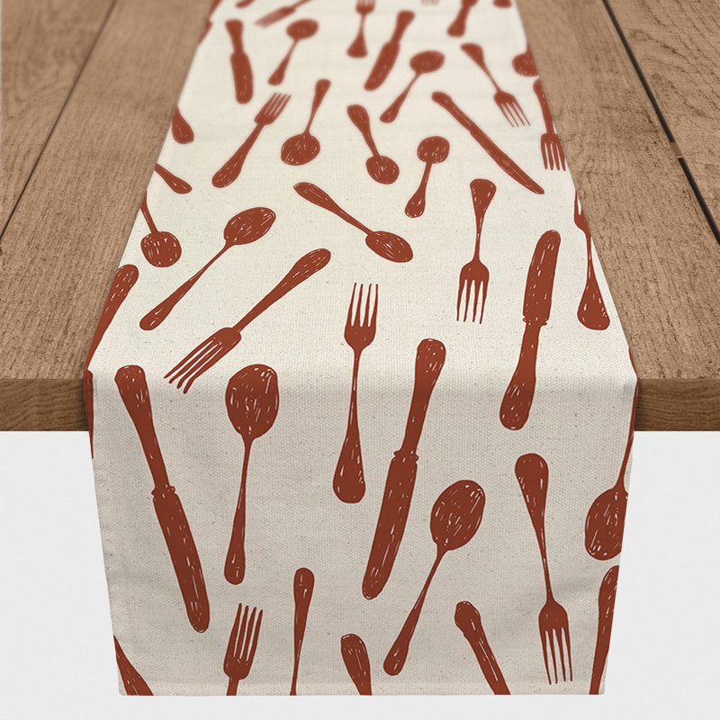 Sketchy Kitchen Utensils 4 Table Runner, Red, 72" L