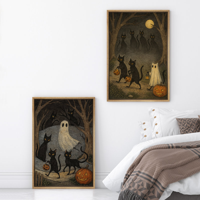 Mignon fantôme, impression sur toile encadrée, ensemble de 2 décorations d'Halloween, Naturel, H 36 po x l 48 po