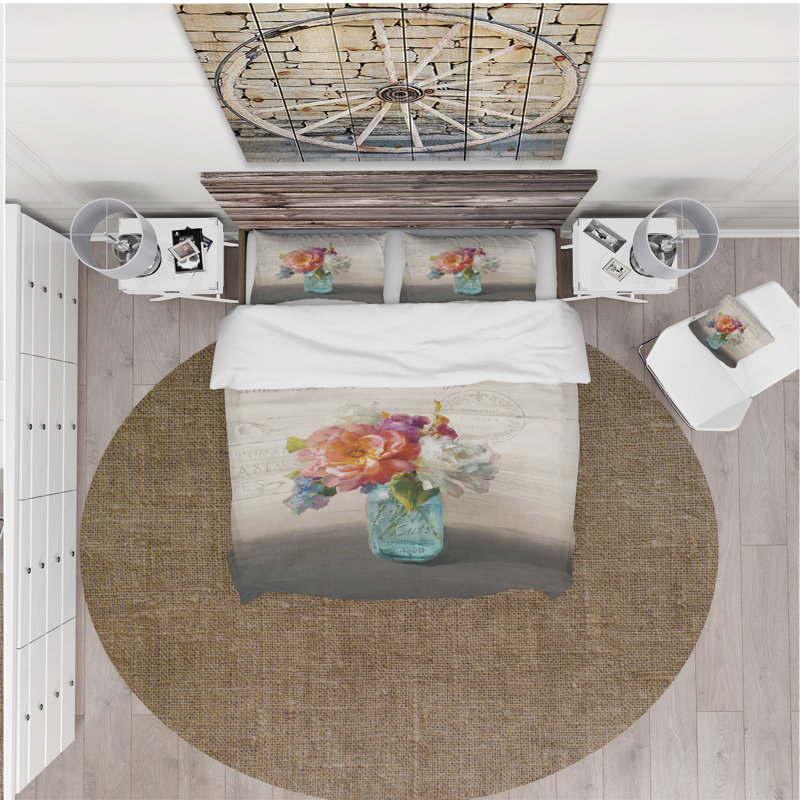 Ensemble de housse de couette français bouquet i mères, Housse de couette très grand + 2 taies décoratives